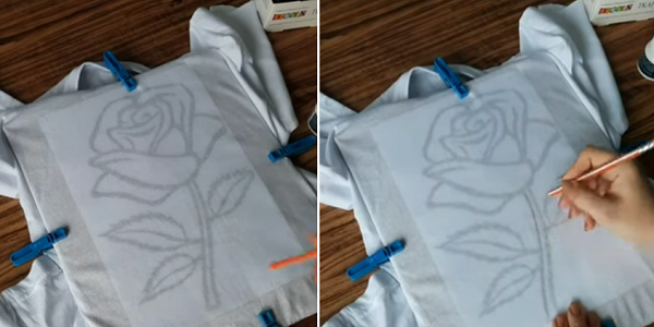 Нанесение рисунка акрилом на футболке