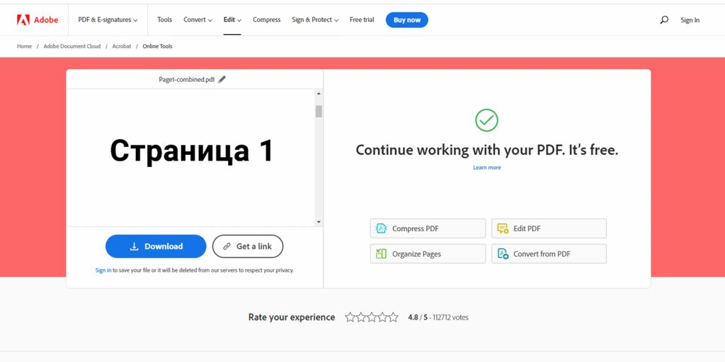 Как объединить PDF-файлы в один документ: нажмите кнопку Merge
